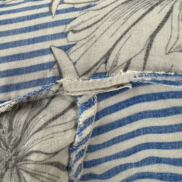 ZARA Blue White S Blouse Striped Floral 3/4 Sleeve Button Up Collar Regular Fit - Picture 7 of 7